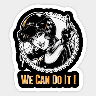 GIRL MOTORCYCLE RIDER - We Can Do It ! Sticker